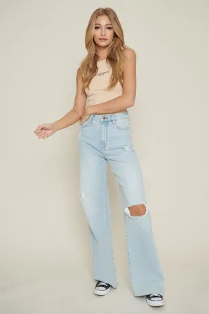 Distressed Wide Leg Denim