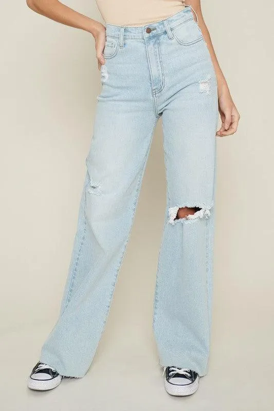 Distressed Wide Leg Denim