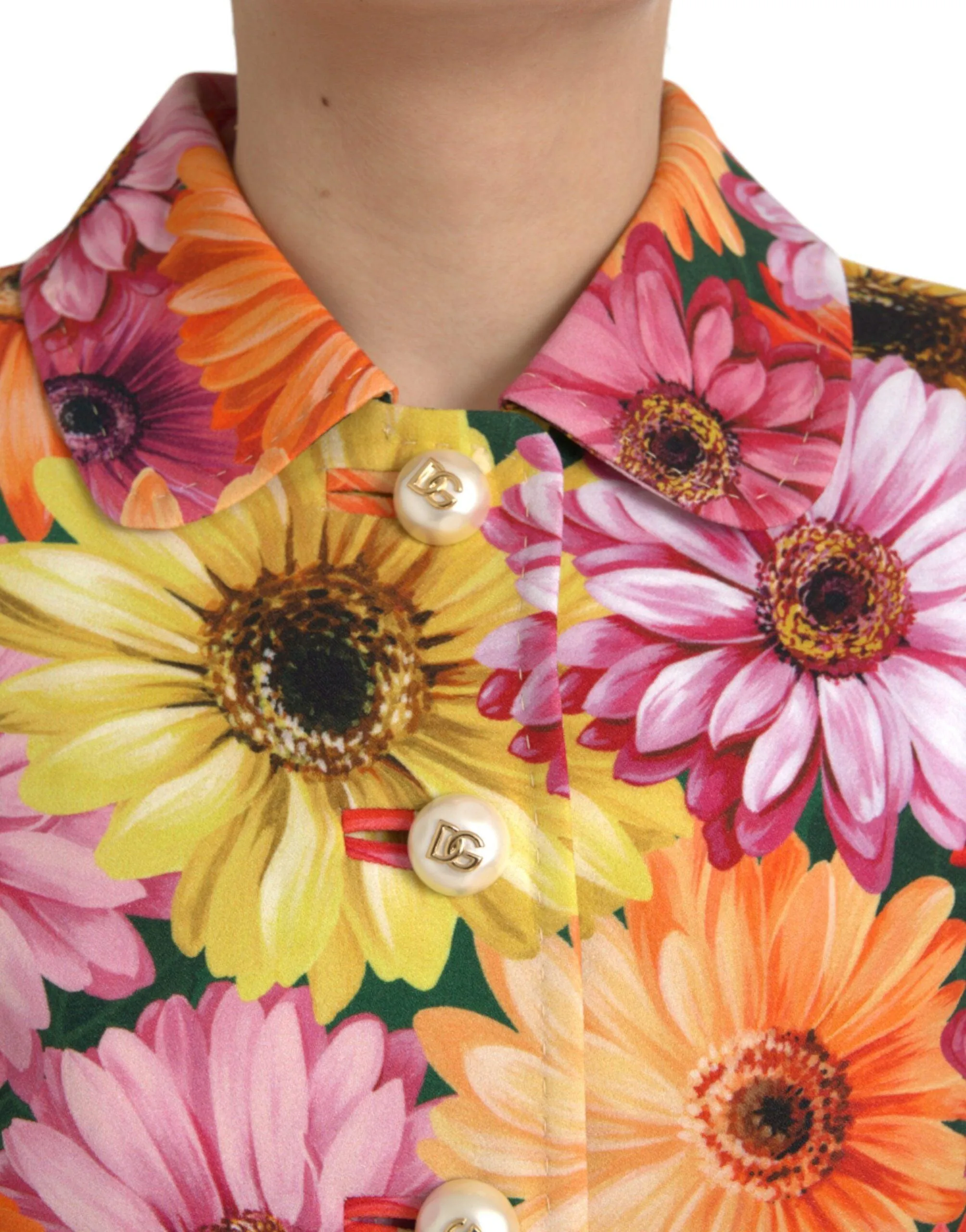 Dolce & Gabbana Gerbera Daisy Jacket With Pearl DG Buttons