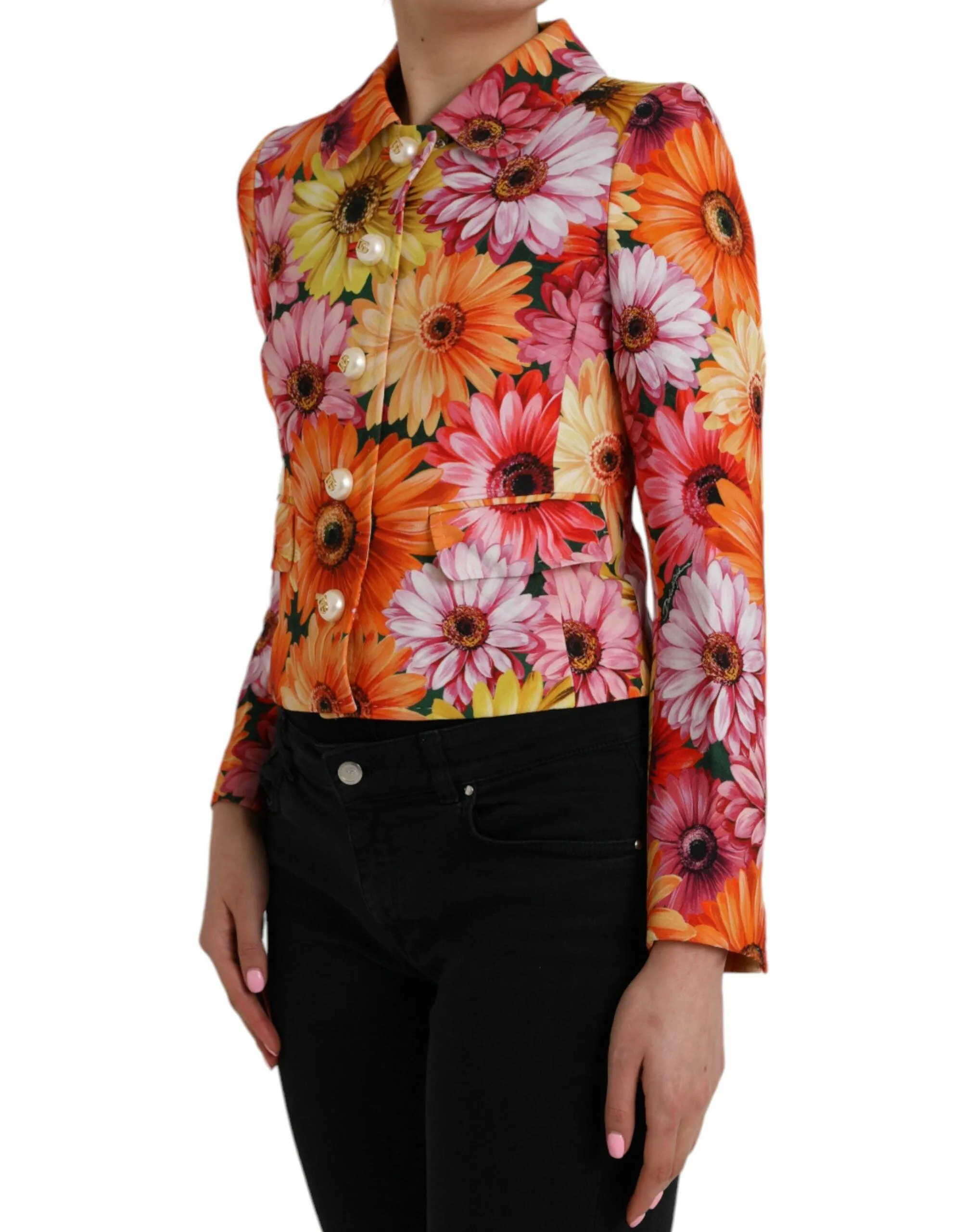 Dolce & Gabbana Gerbera Daisy Jacket With Pearl DG Buttons