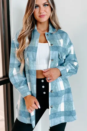 Easy To Read Long Plaid Shacket (Blue)