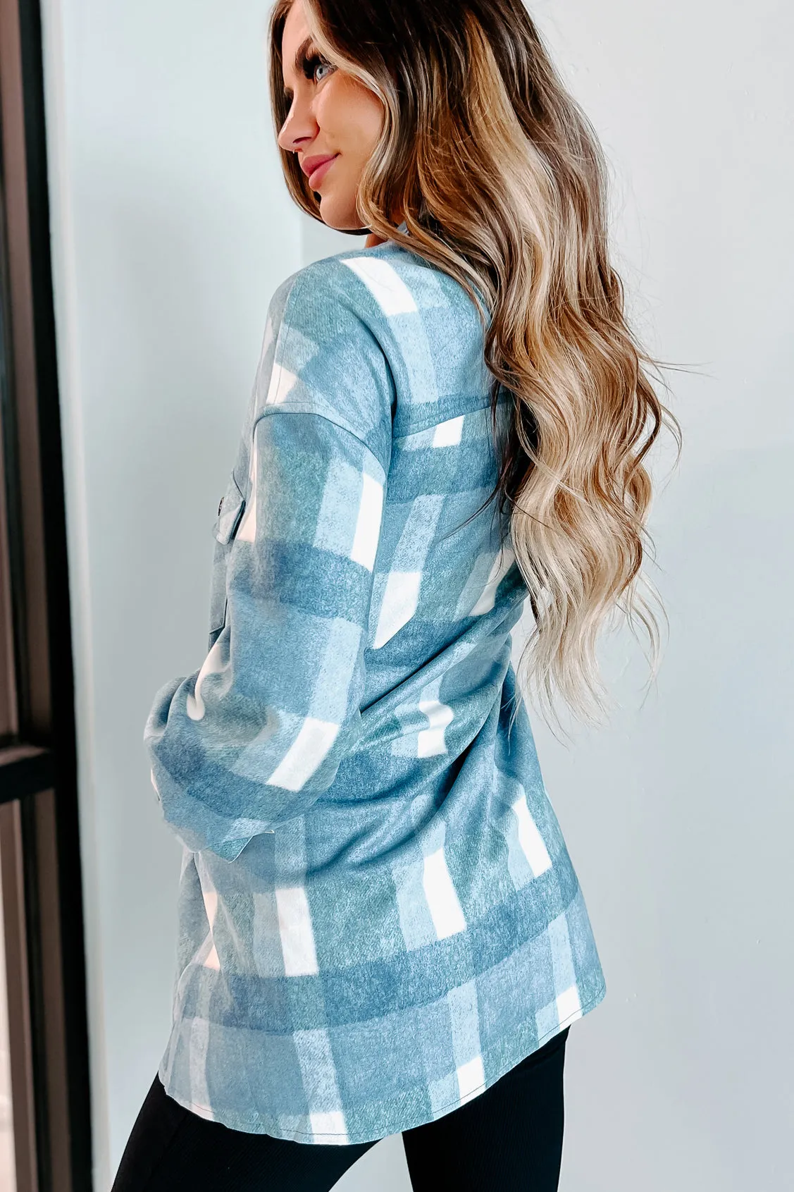 Easy To Read Long Plaid Shacket (Blue)
