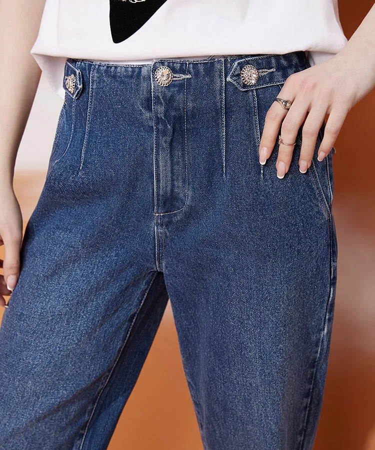 ELFSACK Blue High Waist Straight Jeans