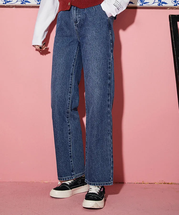ELFSACK Blue High Waist Straight Jeans