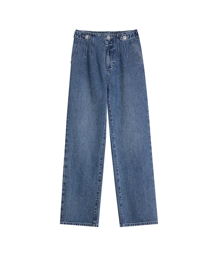 ELFSACK Blue High Waist Straight Jeans