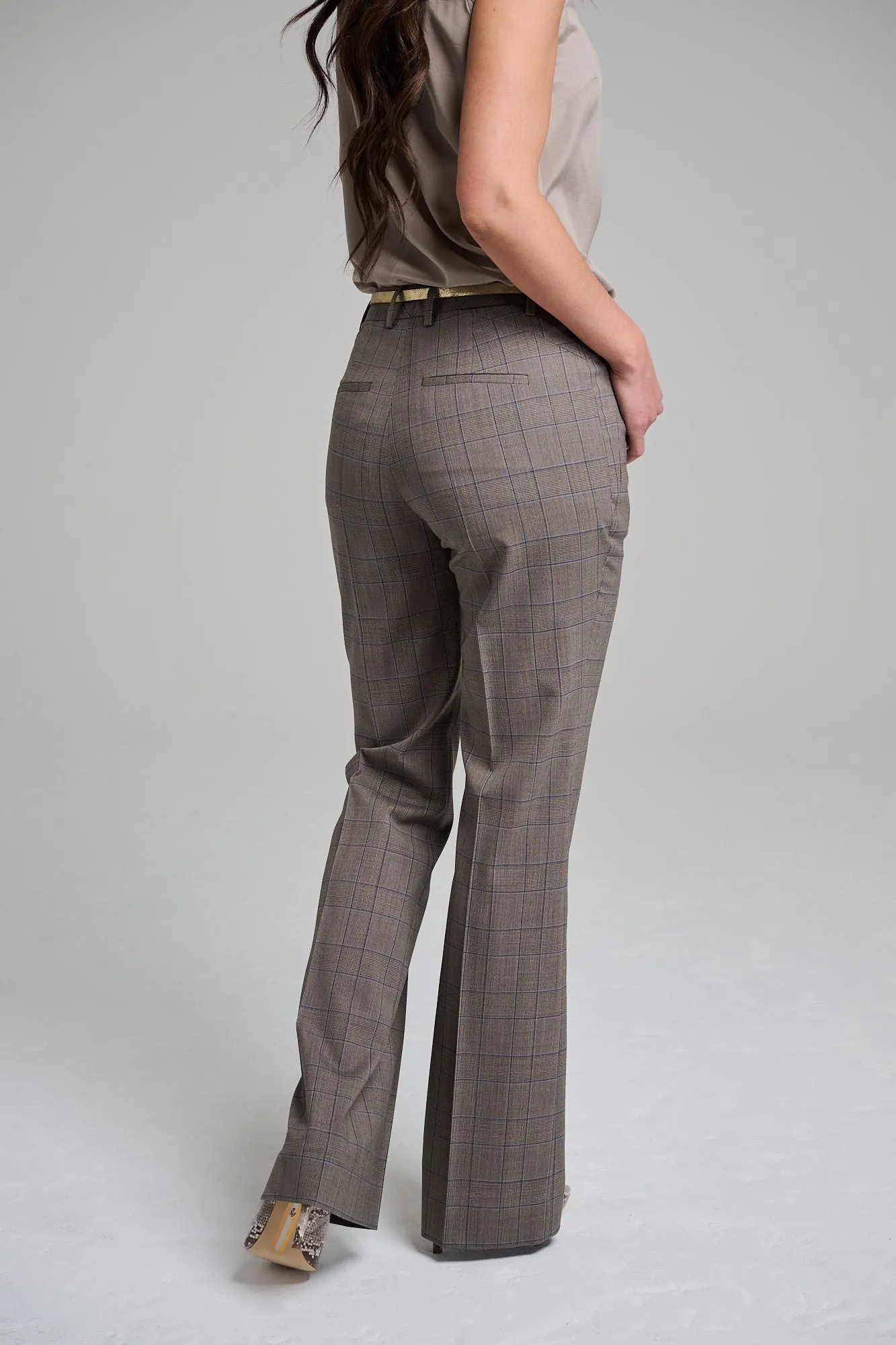 Flare Trouser - Firenze Brown Glen Plaid