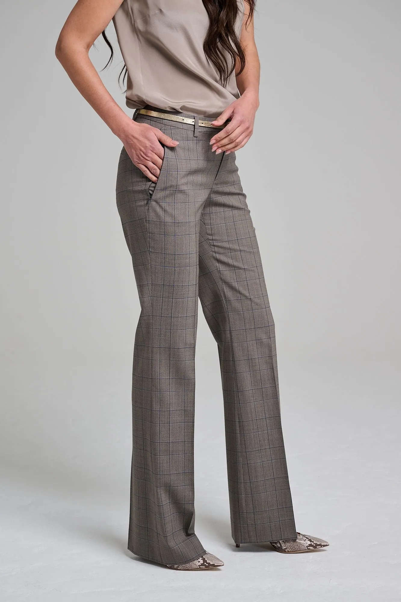 Flare Trouser - Firenze Brown Glen Plaid