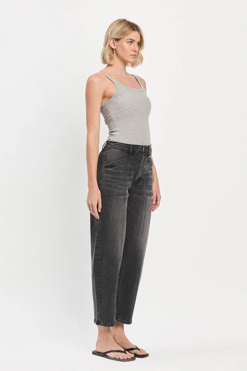 Flying Monkey - Super High Rise Panel Detail Barrel Jeans - F5880