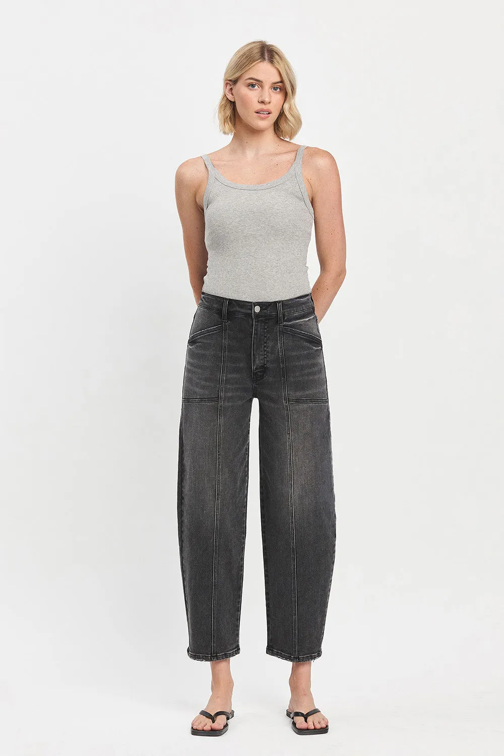 Flying Monkey - Super High Rise Panel Detail Barrel Jeans - F5880