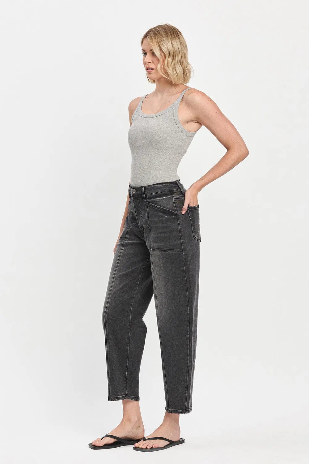 Flying Monkey - Super High Rise Panel Detail Barrel Jeans - F5880