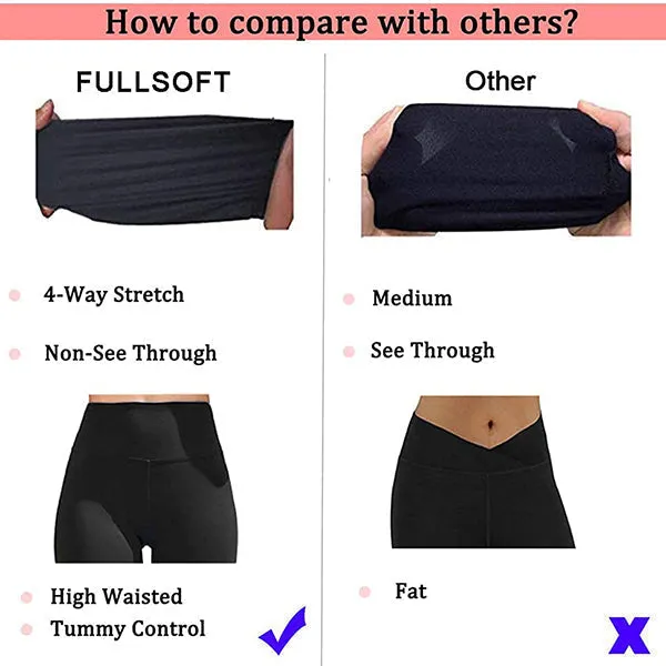 Fullsoft 2 Pack Womens Capri Leggings High Waisted Yoga Cropped Pants Black