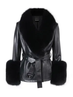 Fur Foxy Leather Short Coat in Black