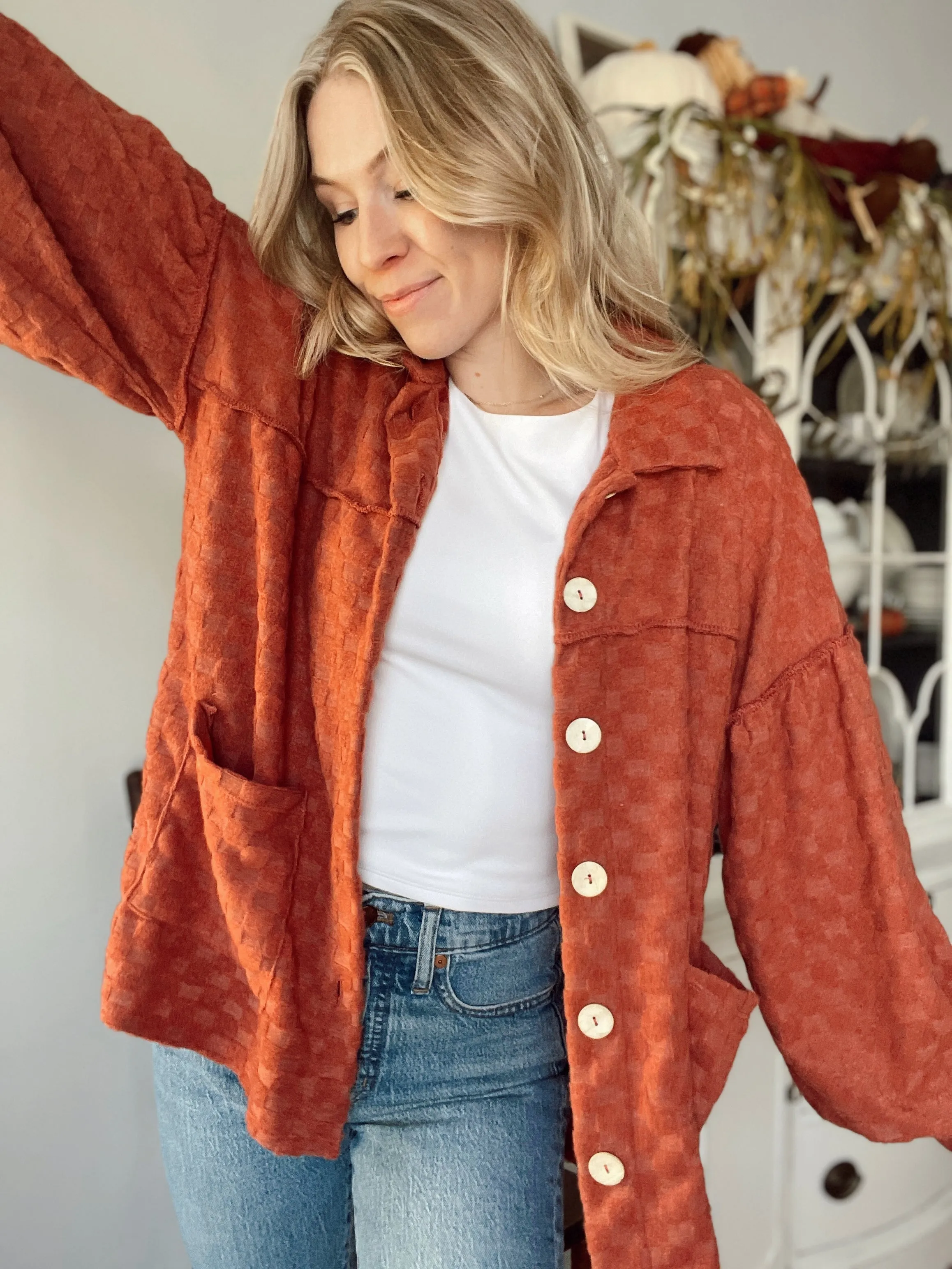 Fuzzy Square Patterned Shacket