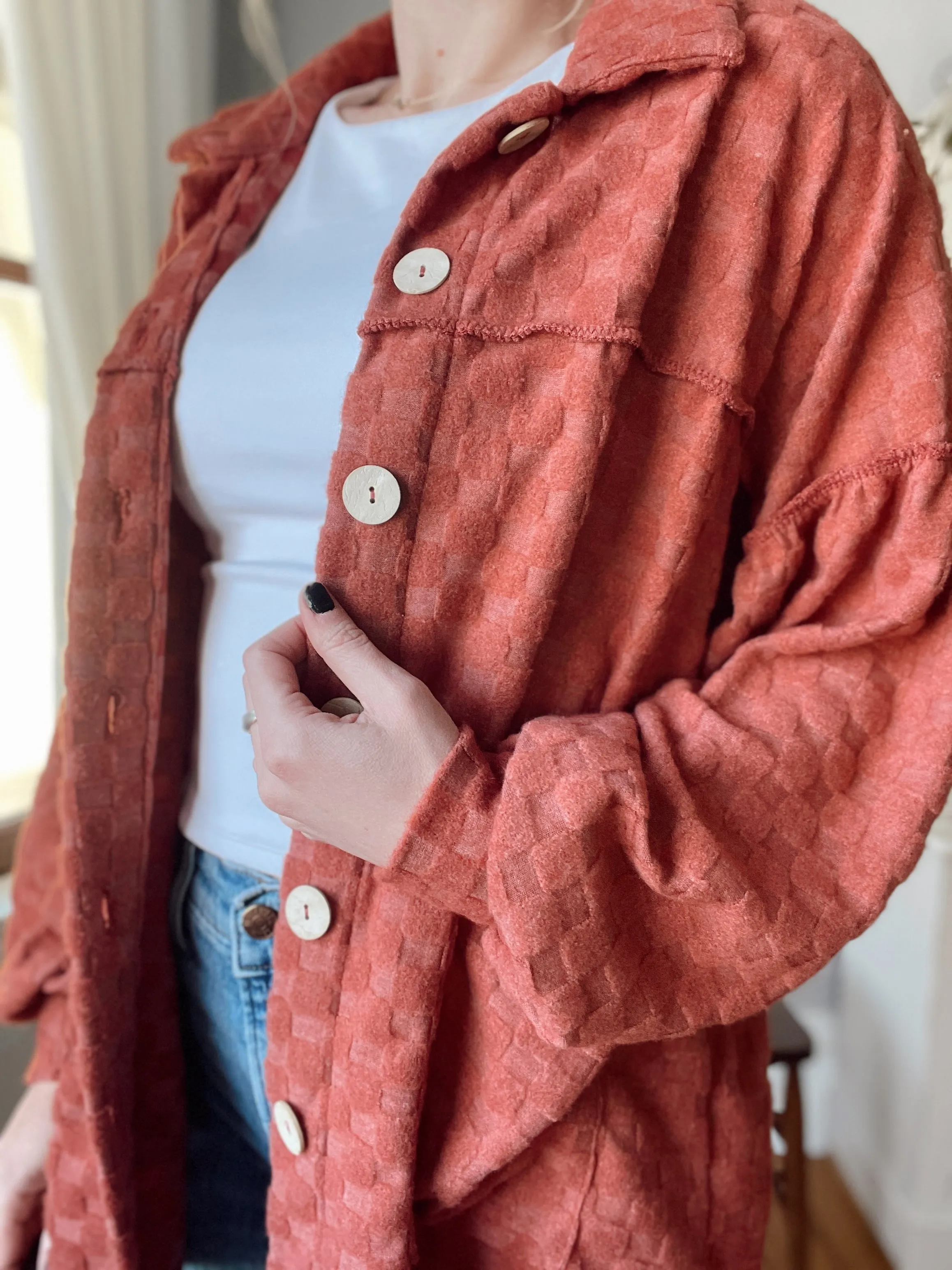 Fuzzy Square Patterned Shacket
