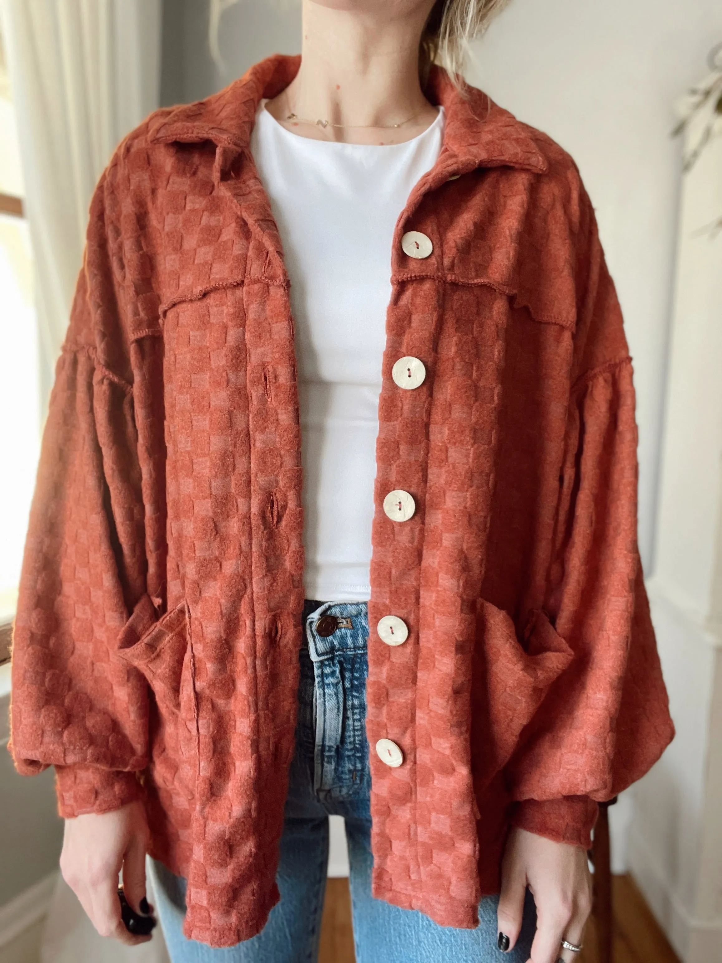 Fuzzy Square Patterned Shacket