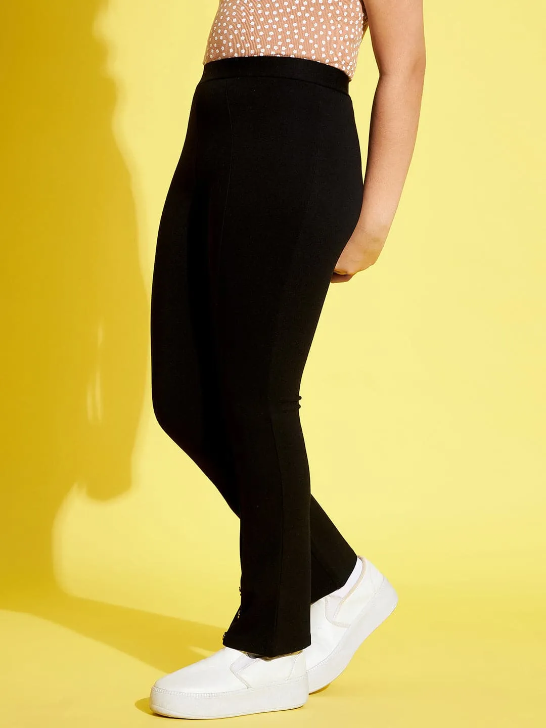 Girls Black Front Button Bell Bottom Pants - Lyush Kids