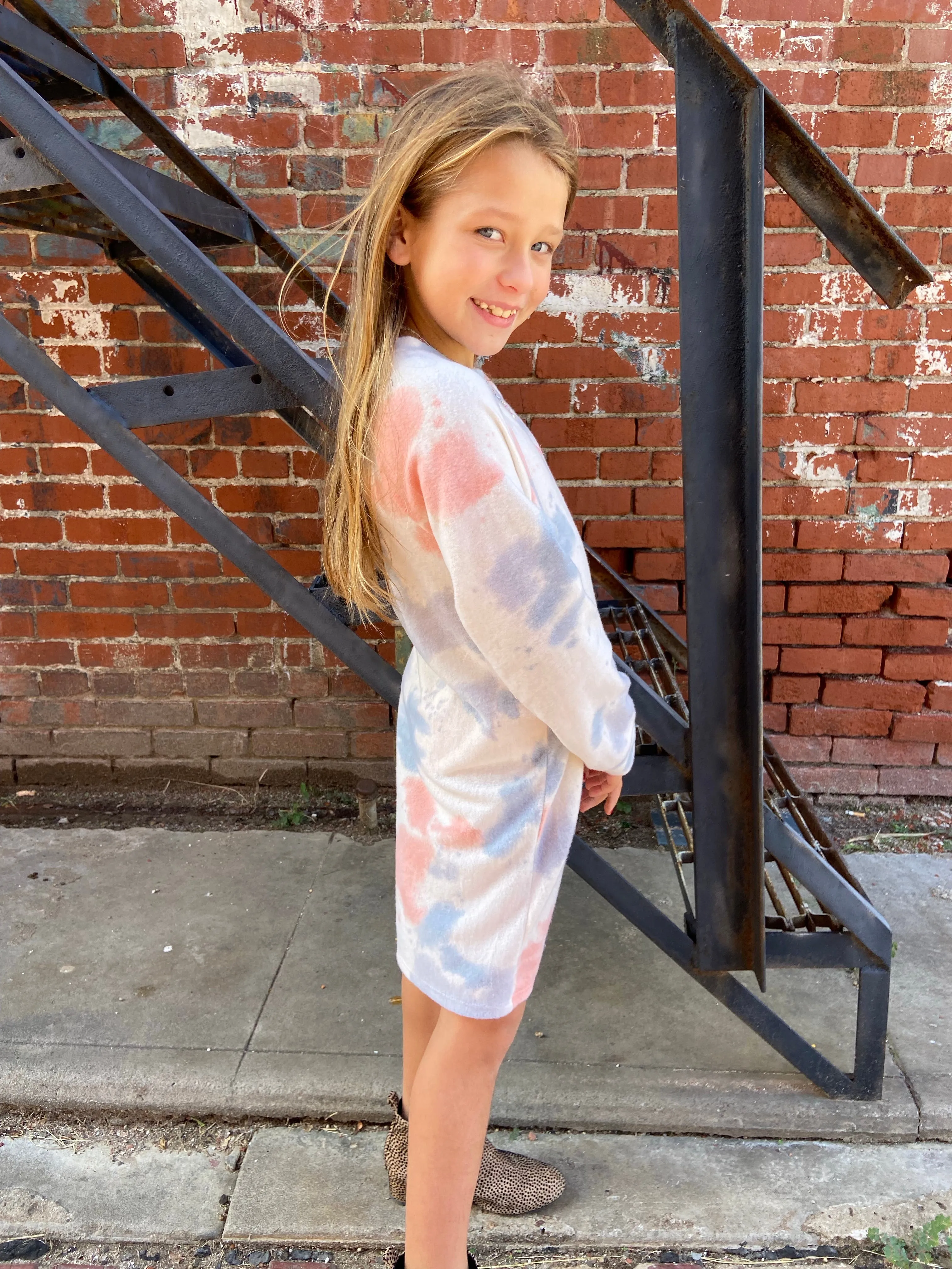 Girls Long-Sleeve Tie Dye Dress