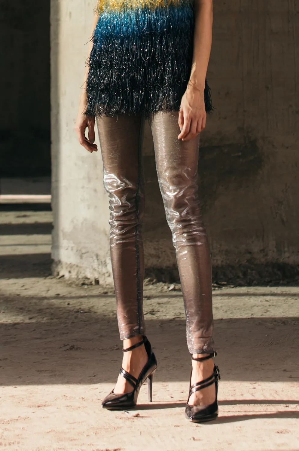 Gradient Glass Fringed Top   Shimmer Lurex Leggings