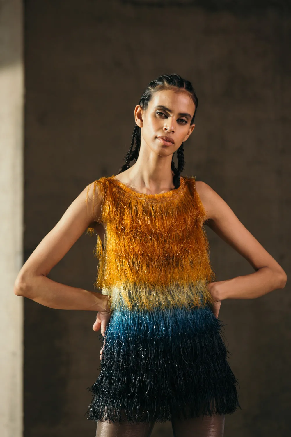 Gradient Glass Fringed Top   Shimmer Lurex Leggings