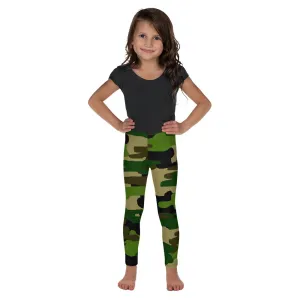 Green Camo Kid's Tights, Camouflage Military Print Green Print Kid's/ Girl's Leggings Tights (2T-7) Made in USA/EU