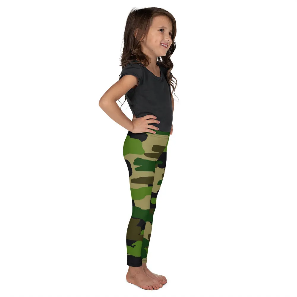 Green Camo Kid's Tights, Camouflage Military Print Green Print Kid's/ Girl's Leggings Tights (2T-7) Made in USA/EU