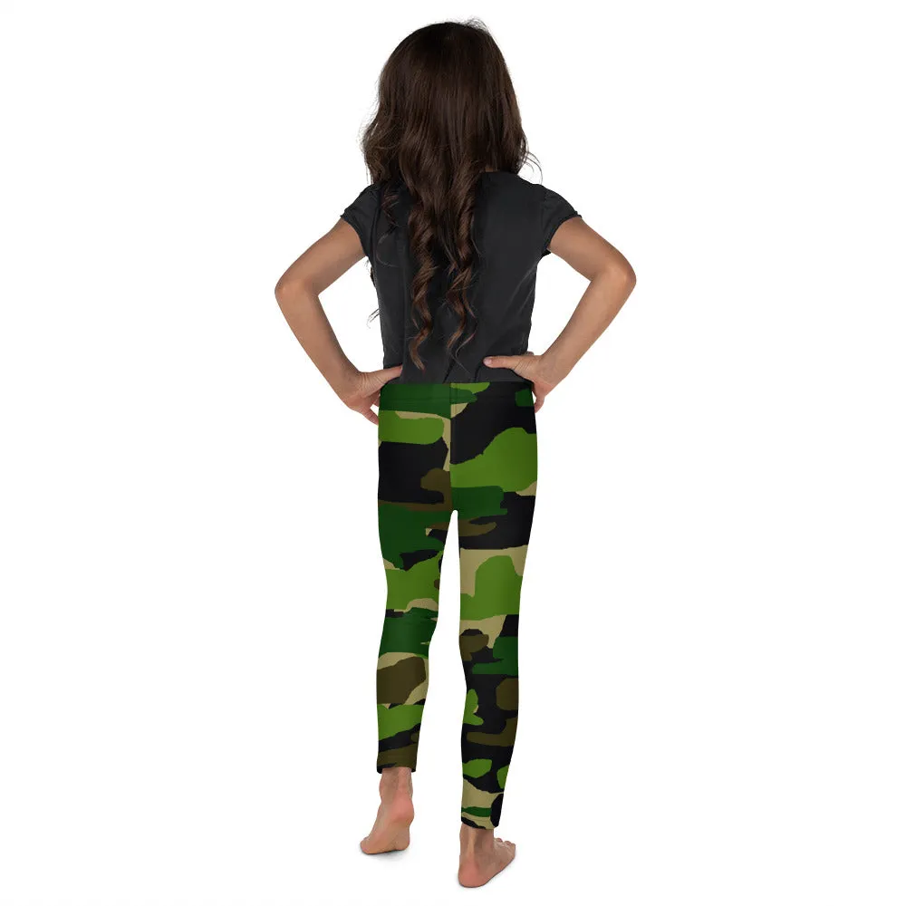 Green Camo Kid's Tights, Camouflage Military Print Green Print Kid's/ Girl's Leggings Tights (2T-7) Made in USA/EU