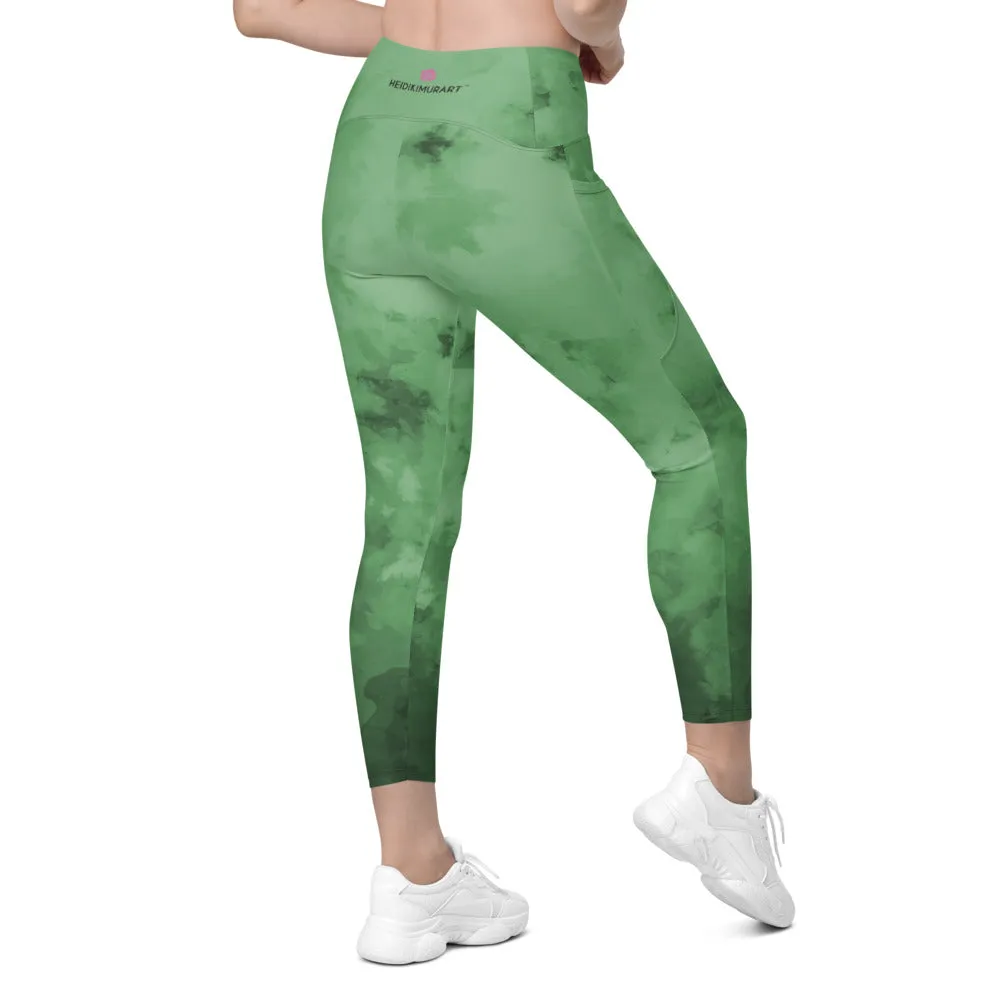 Green Cross Over Women's Tights, Best Women's Crossover Leggings With Pockets For Ladies - Made in USA/EU/MX