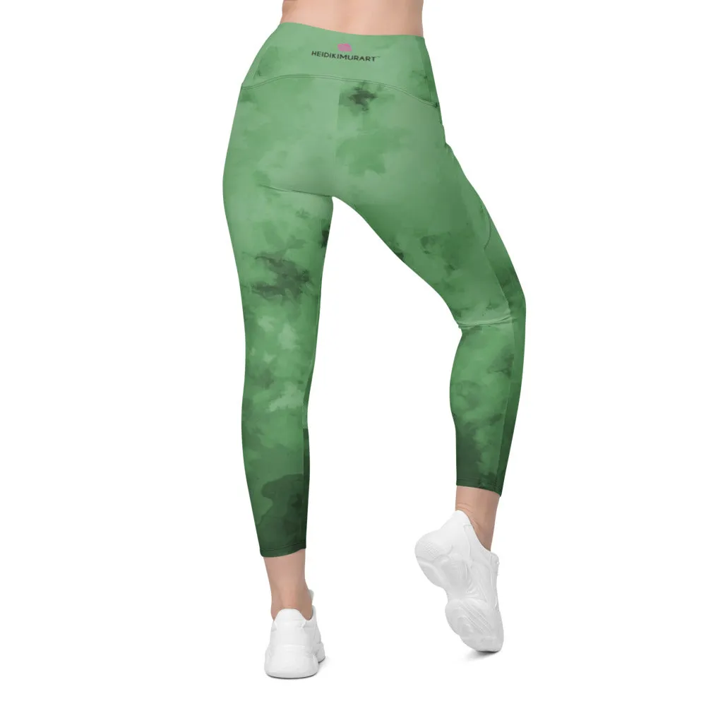 Green Cross Over Women's Tights, Best Women's Crossover Leggings With Pockets For Ladies - Made in USA/EU/MX