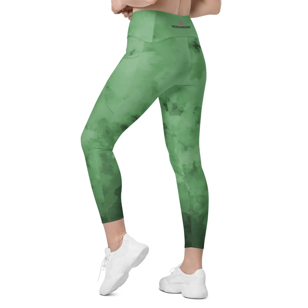 Green Cross Over Women's Tights, Best Women's Crossover Leggings With Pockets For Ladies - Made in USA/EU/MX