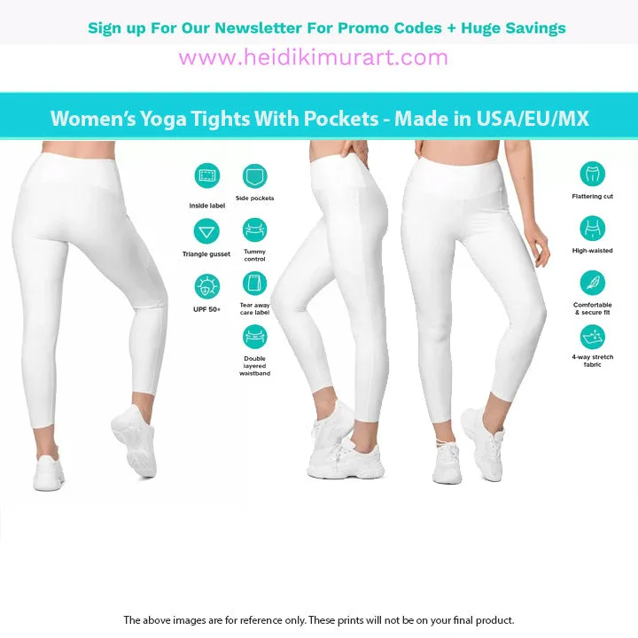 Grey Snake Print Women's Tights, Women's 7/8 Leggings With 2 Side Pockets - Made in USA/EU/MX