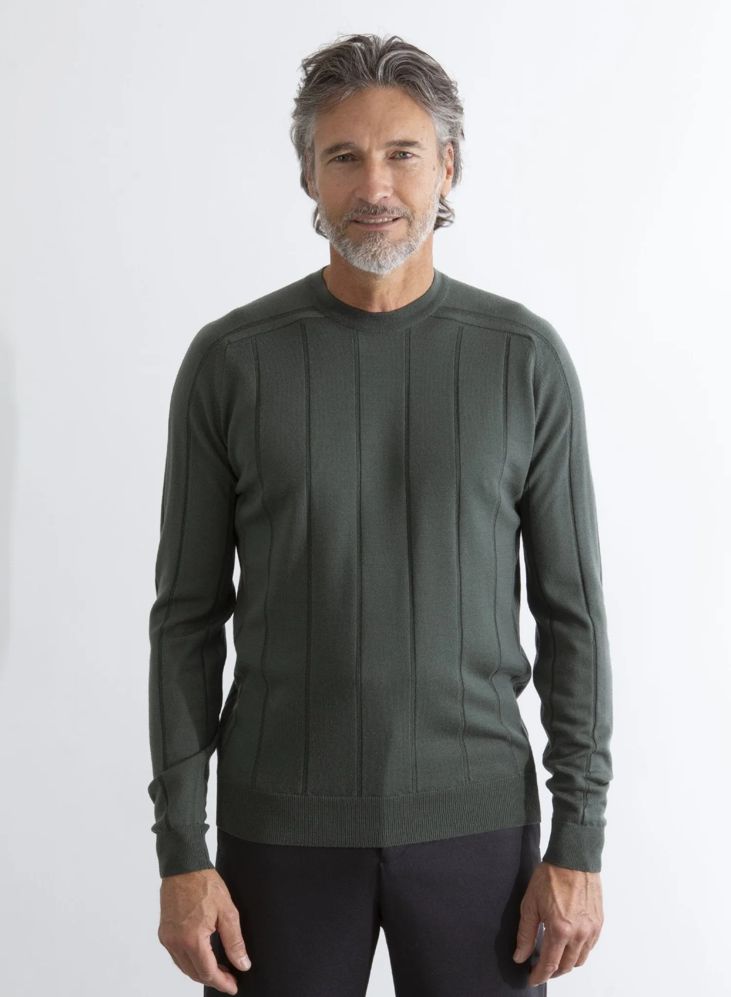 HENRY SARTORIAL X JOHN SMEDLEY Wilmot Ribbed Pullover ARMY GREEN