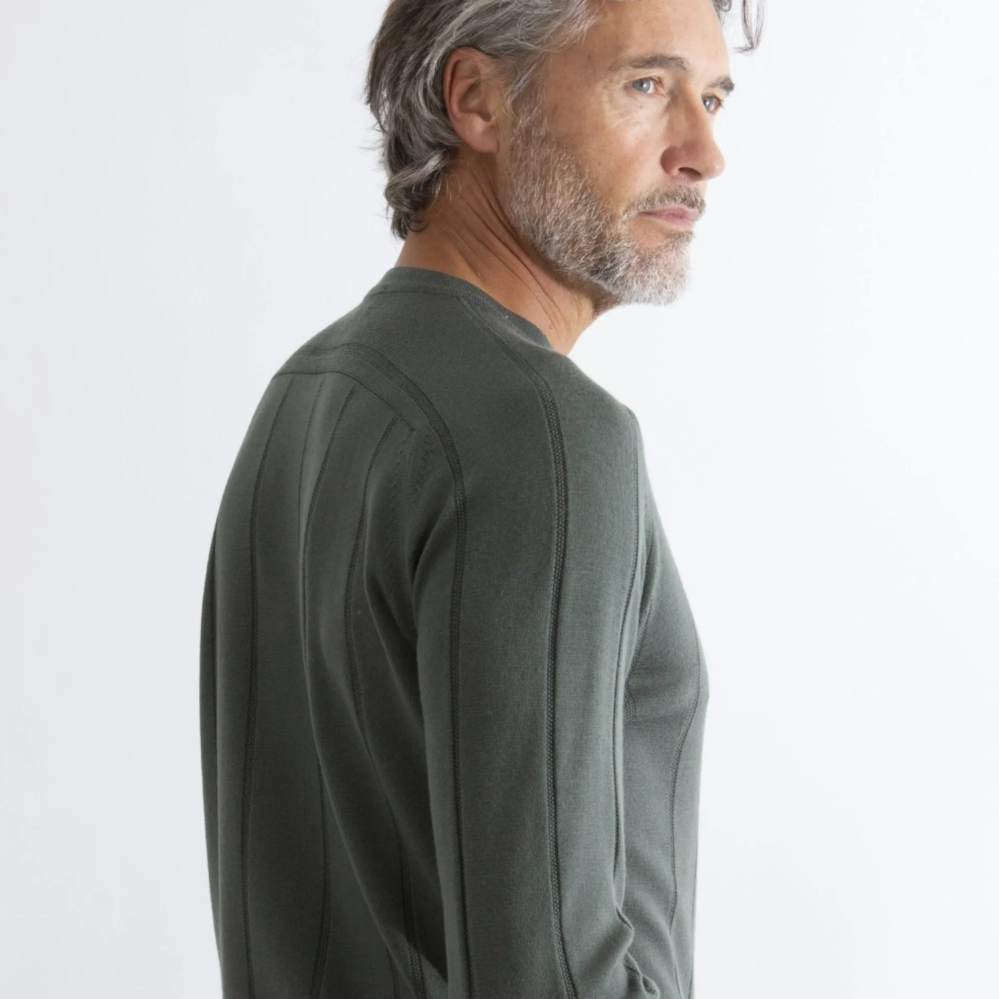 HENRY SARTORIAL X JOHN SMEDLEY Wilmot Ribbed Pullover ARMY GREEN