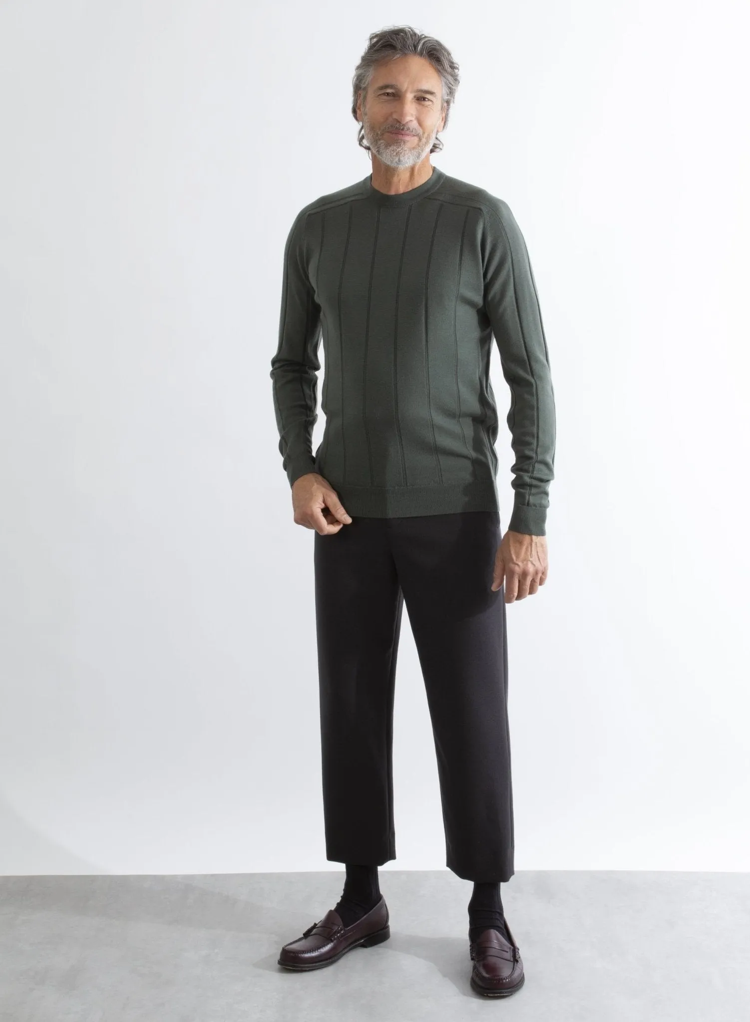 HENRY SARTORIAL X JOHN SMEDLEY Wilmot Ribbed Pullover ARMY GREEN