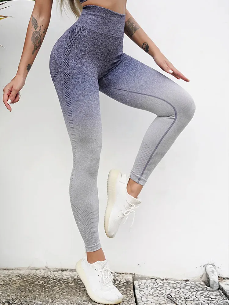 High Waist Fitness Seamless Push Up Yoga Legging with Gradient Design