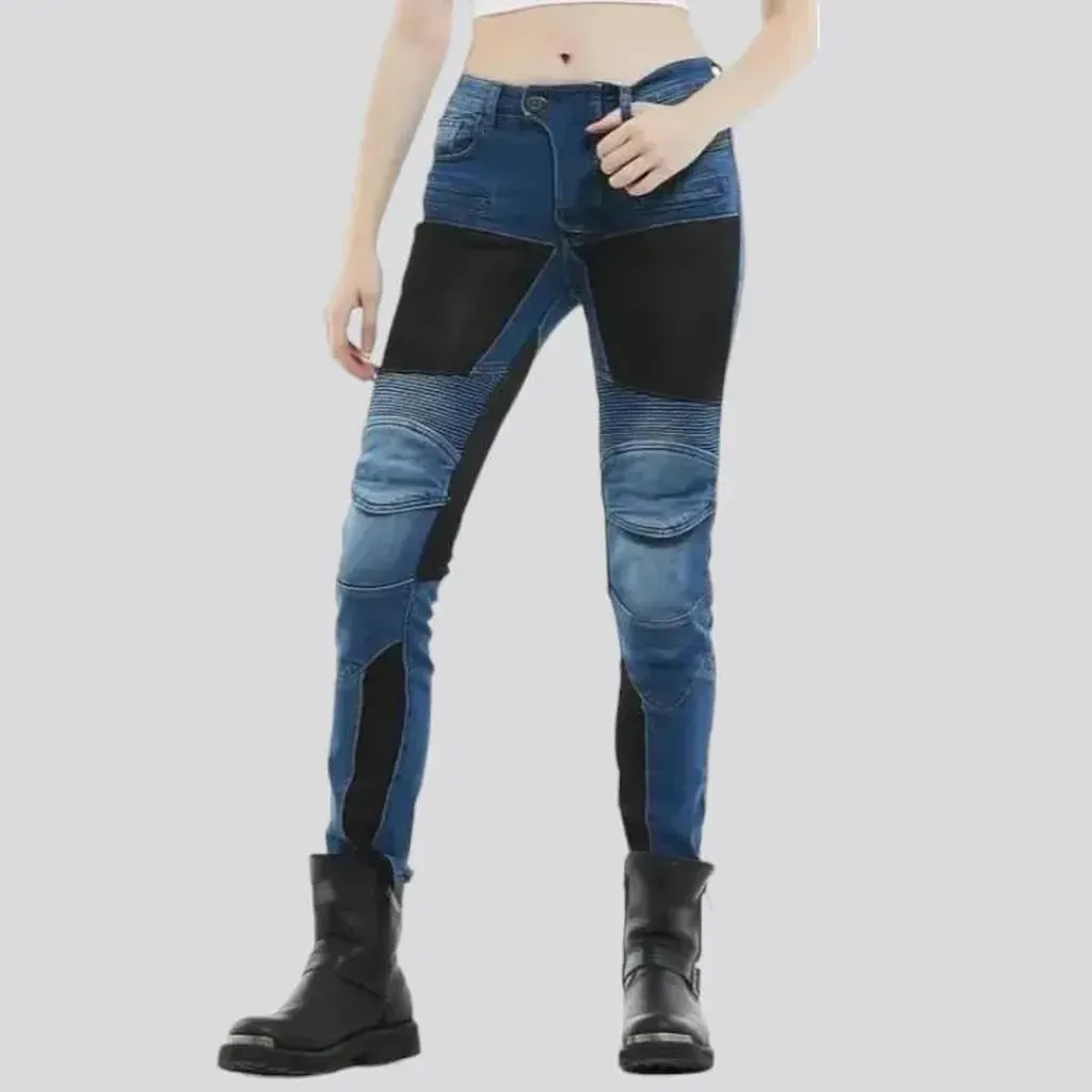High-waist sanded moto jeans for ladies