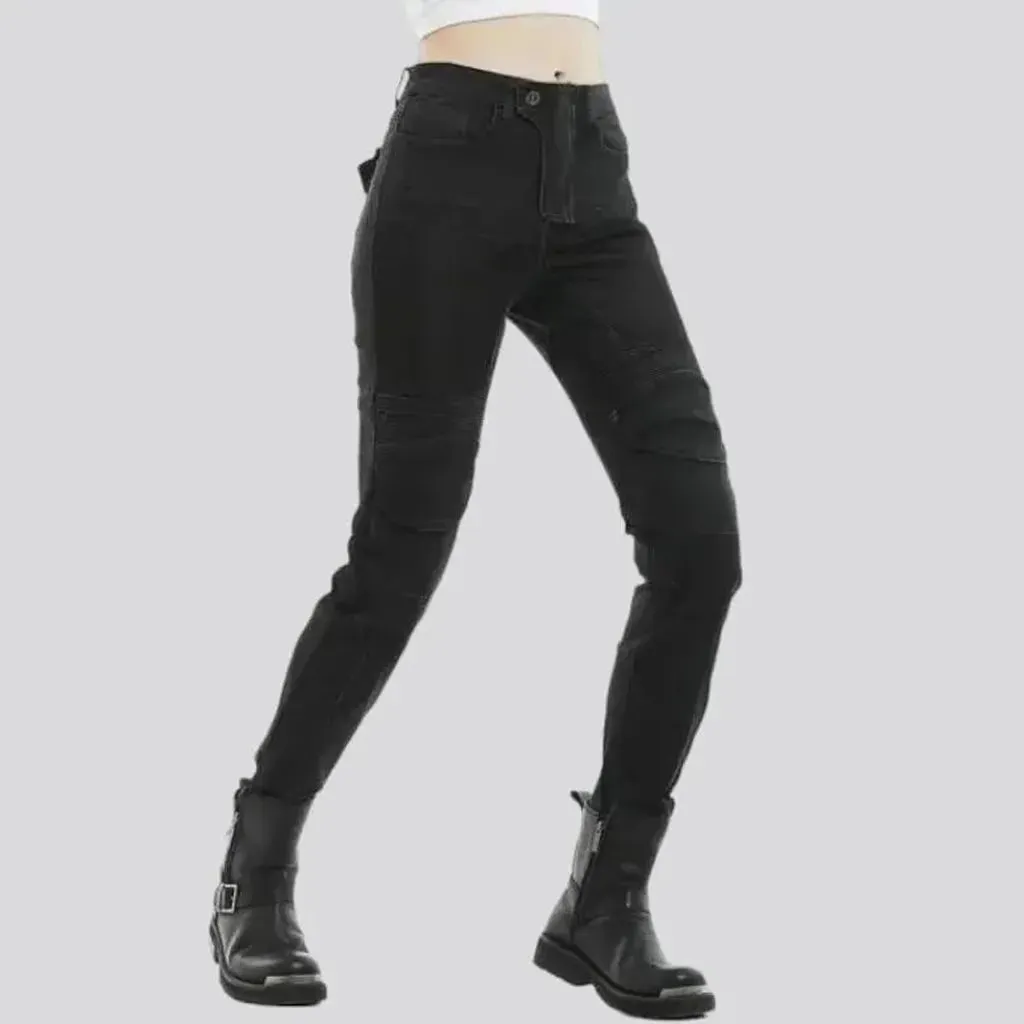 High-waist sanded moto jeans for ladies