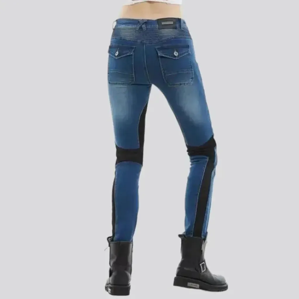 High-waist sanded moto jeans for ladies