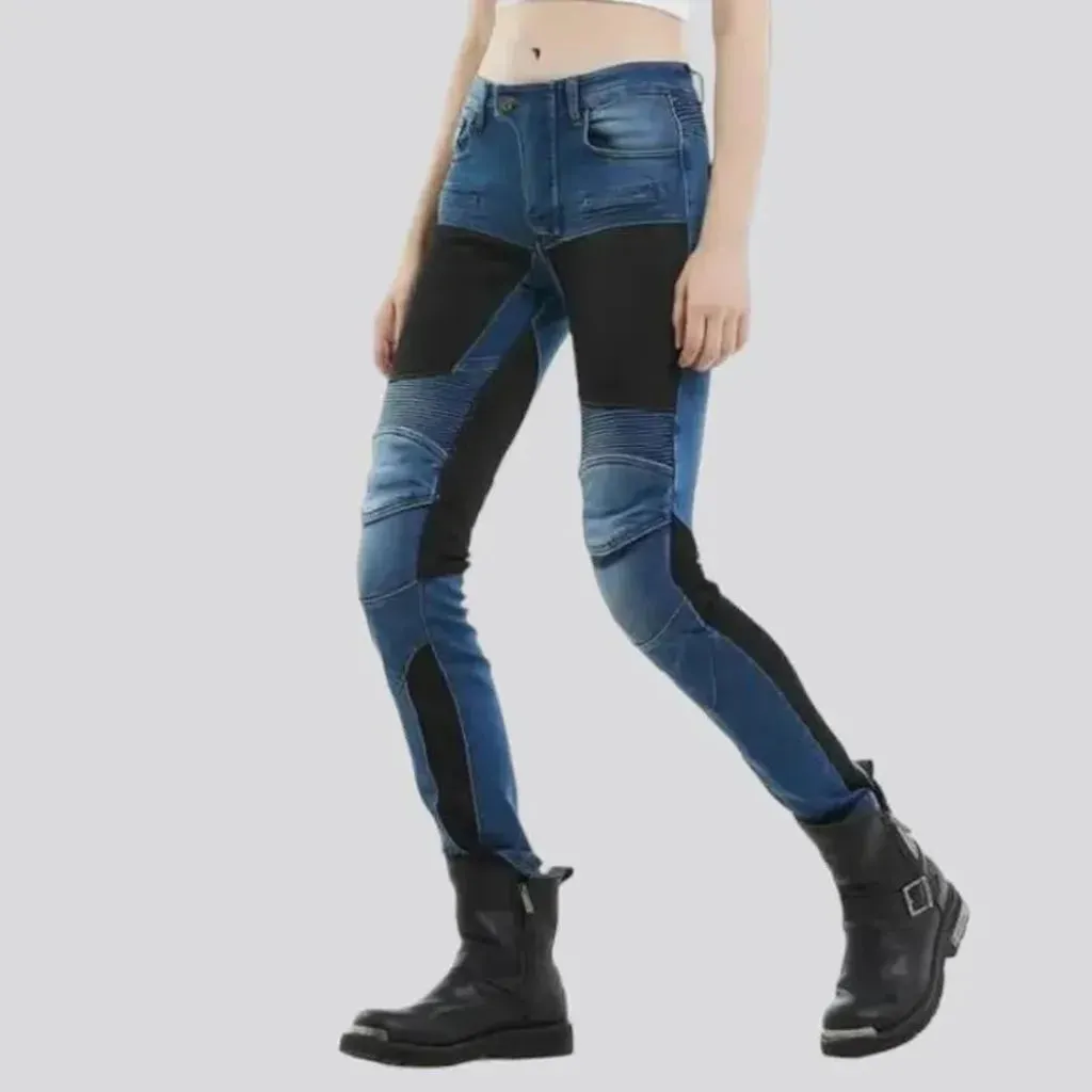 High-waist sanded moto jeans for ladies