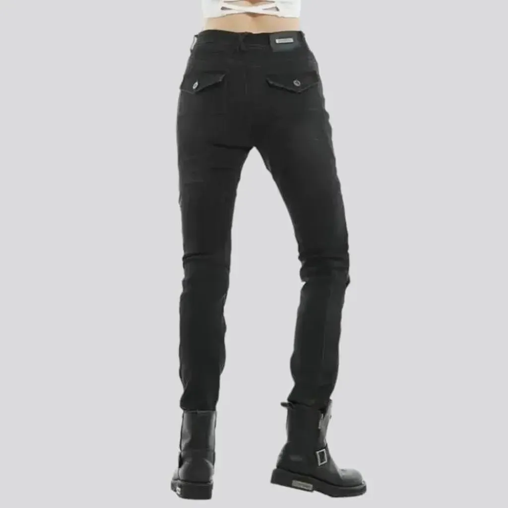 High-waist sanded moto jeans for ladies
