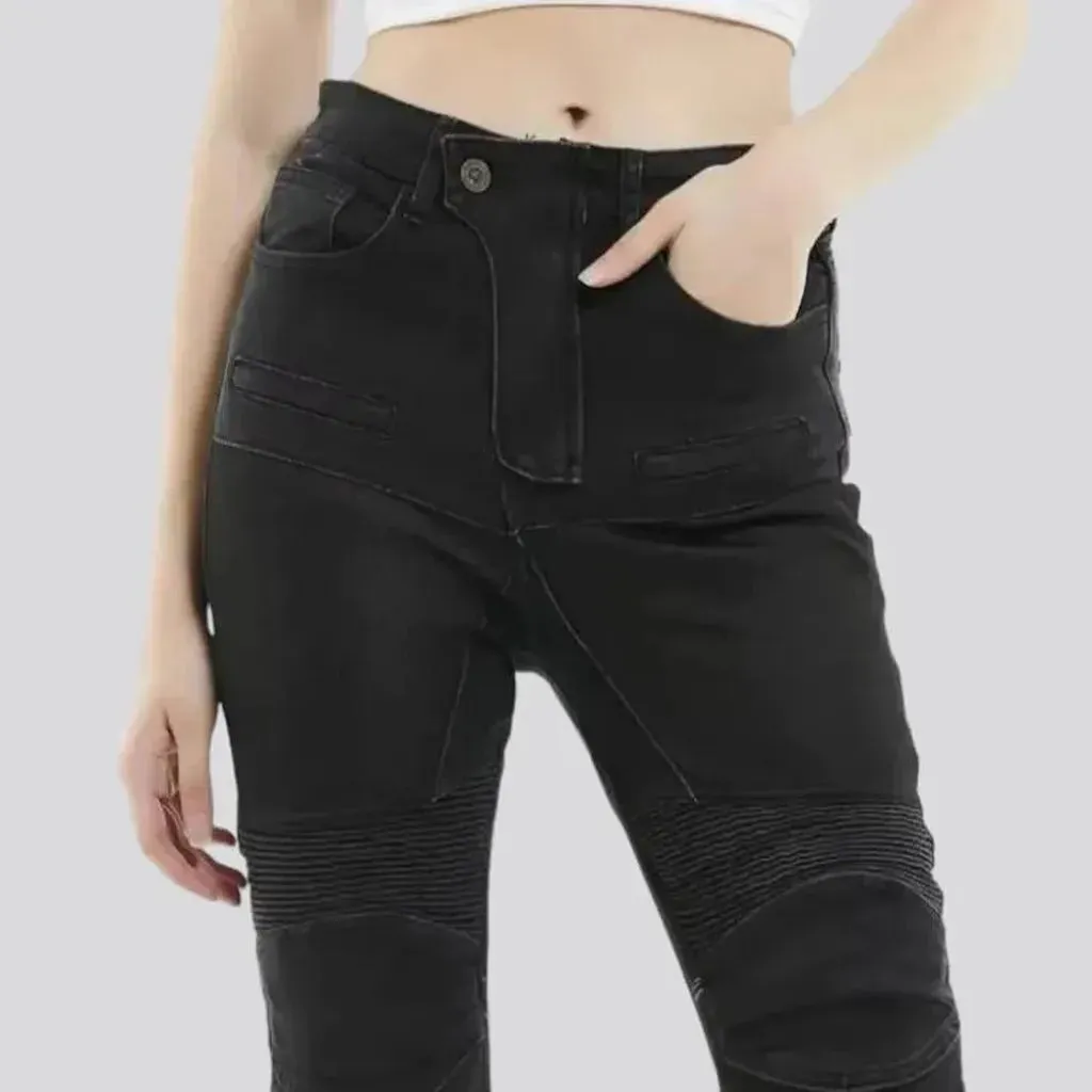 High-waist sanded moto jeans for ladies
