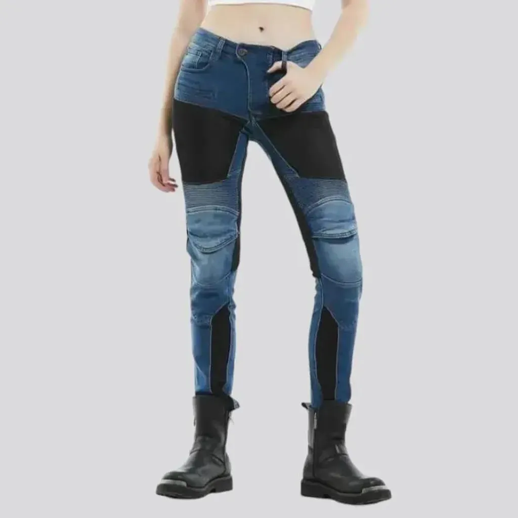 High-waist sanded moto jeans for ladies