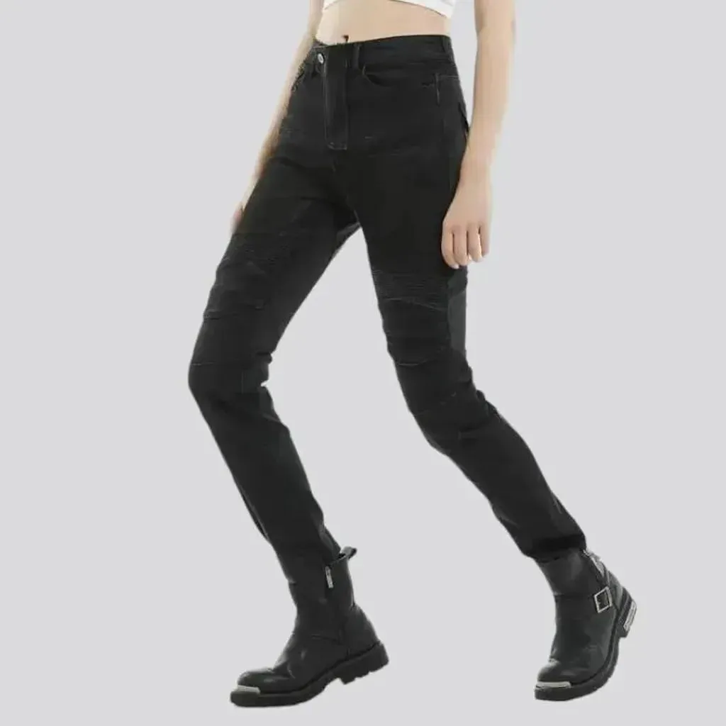 High-waist sanded moto jeans for ladies