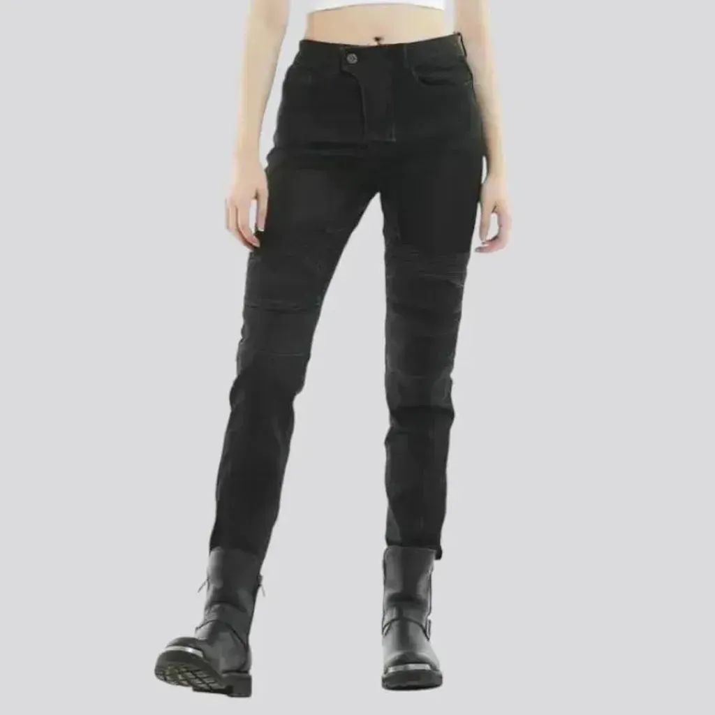 High-waist sanded moto jeans for ladies