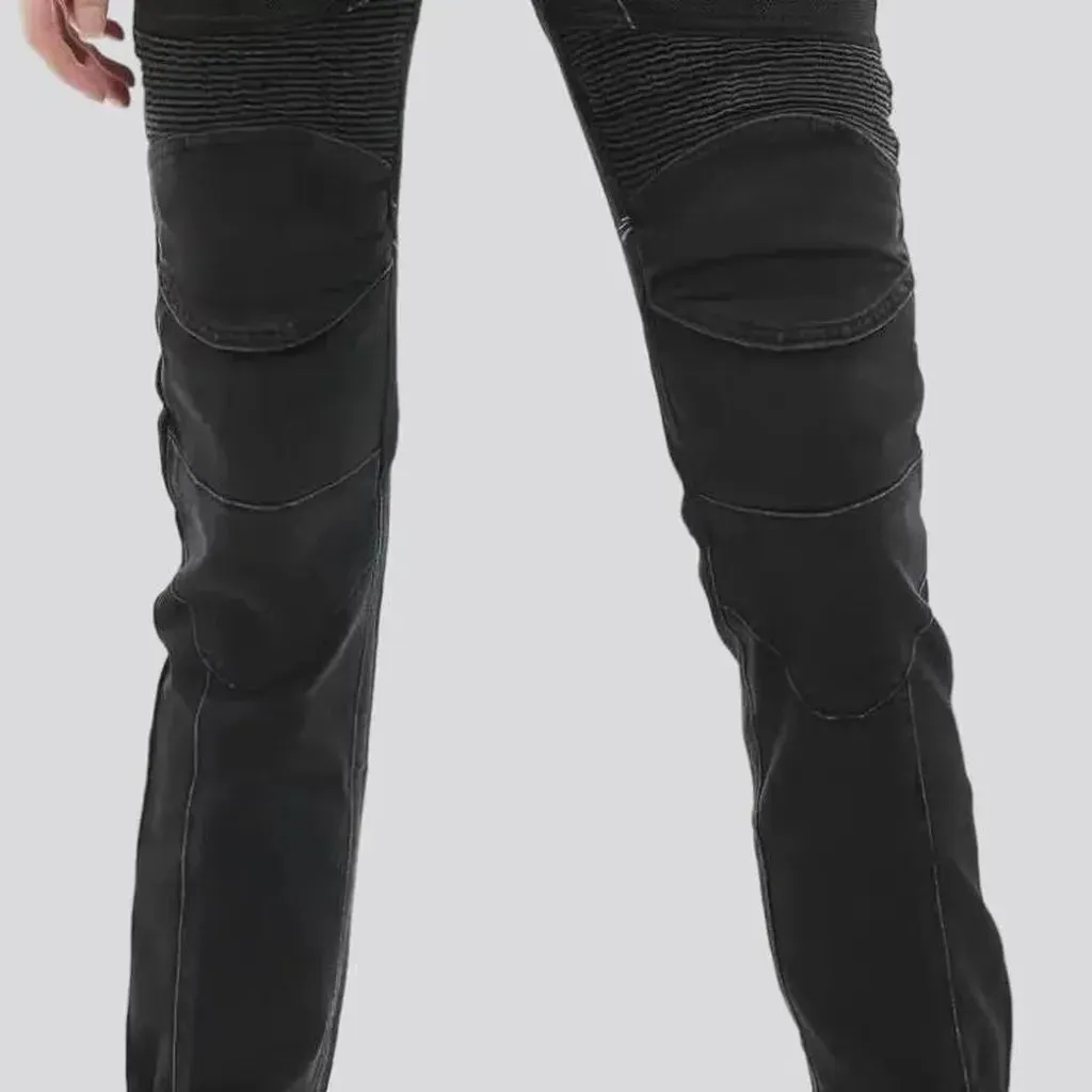 High-waist sanded moto jeans for ladies