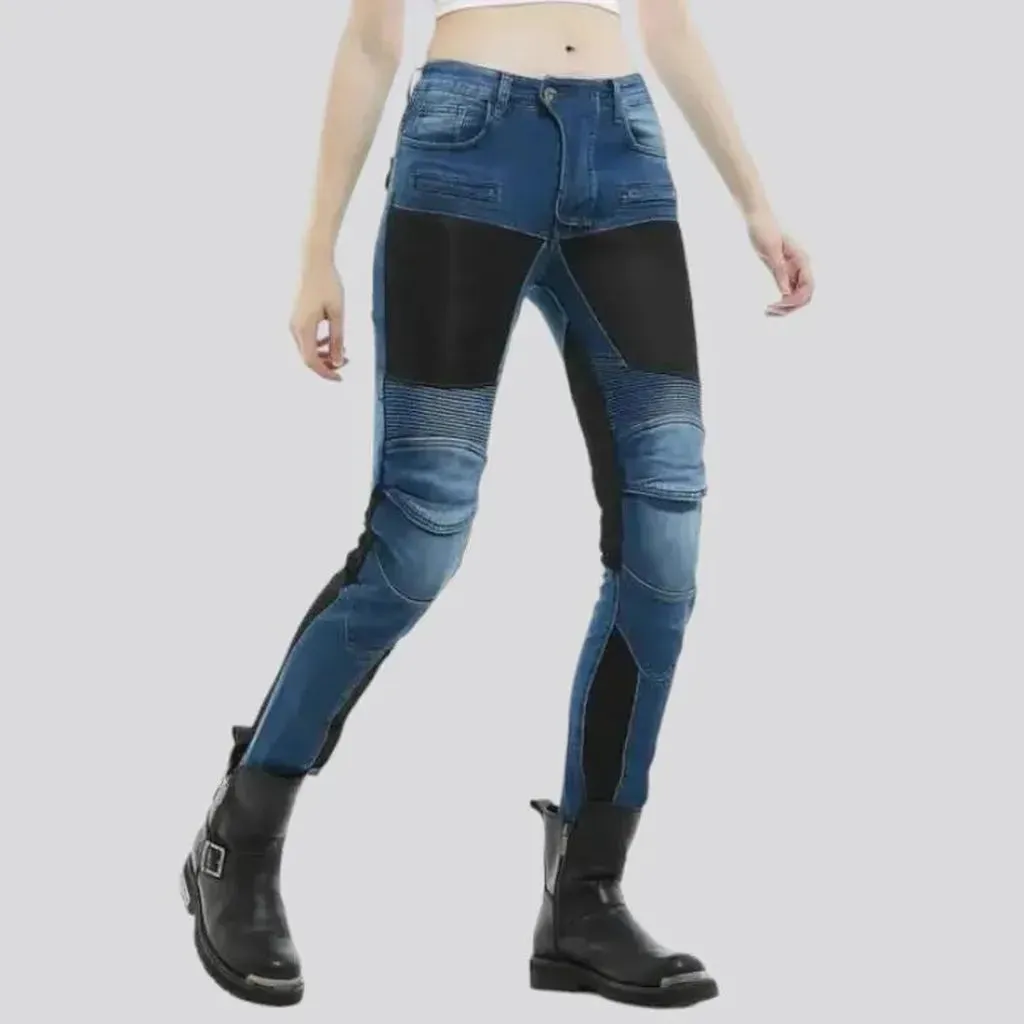 High-waist sanded moto jeans for ladies