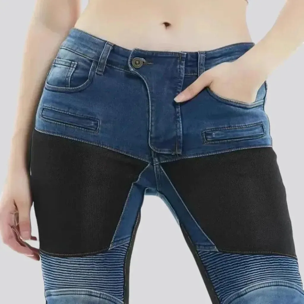 High-waist sanded moto jeans for ladies