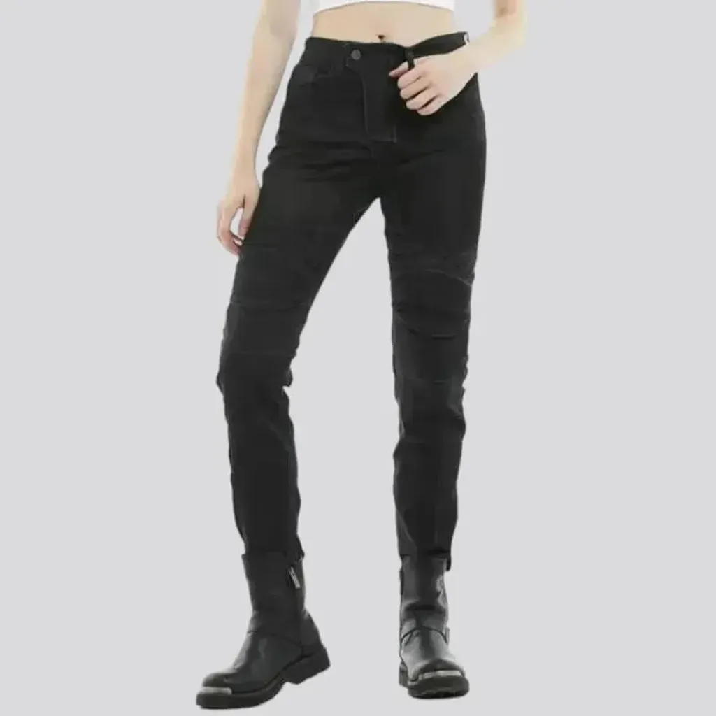High-waist sanded moto jeans for ladies