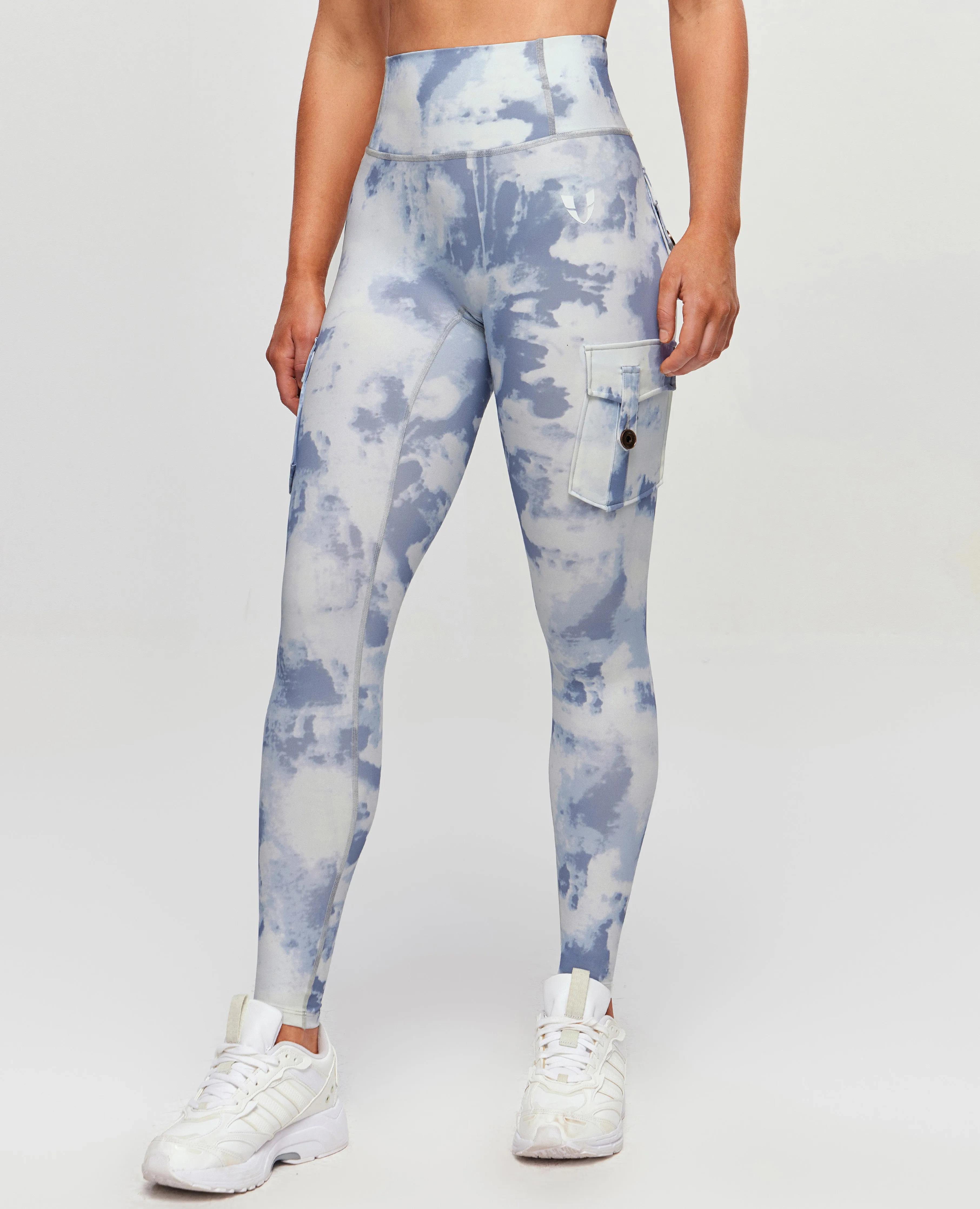 High Waisted Cargo Leggings - Grey blue Gradient