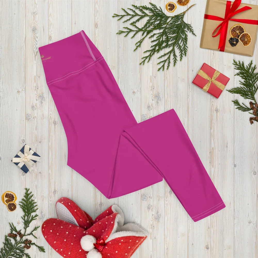 Hot Pink Women's Yoga Leggings, Best Solid Pink Color Active Wear-Made in USA/EU/MX