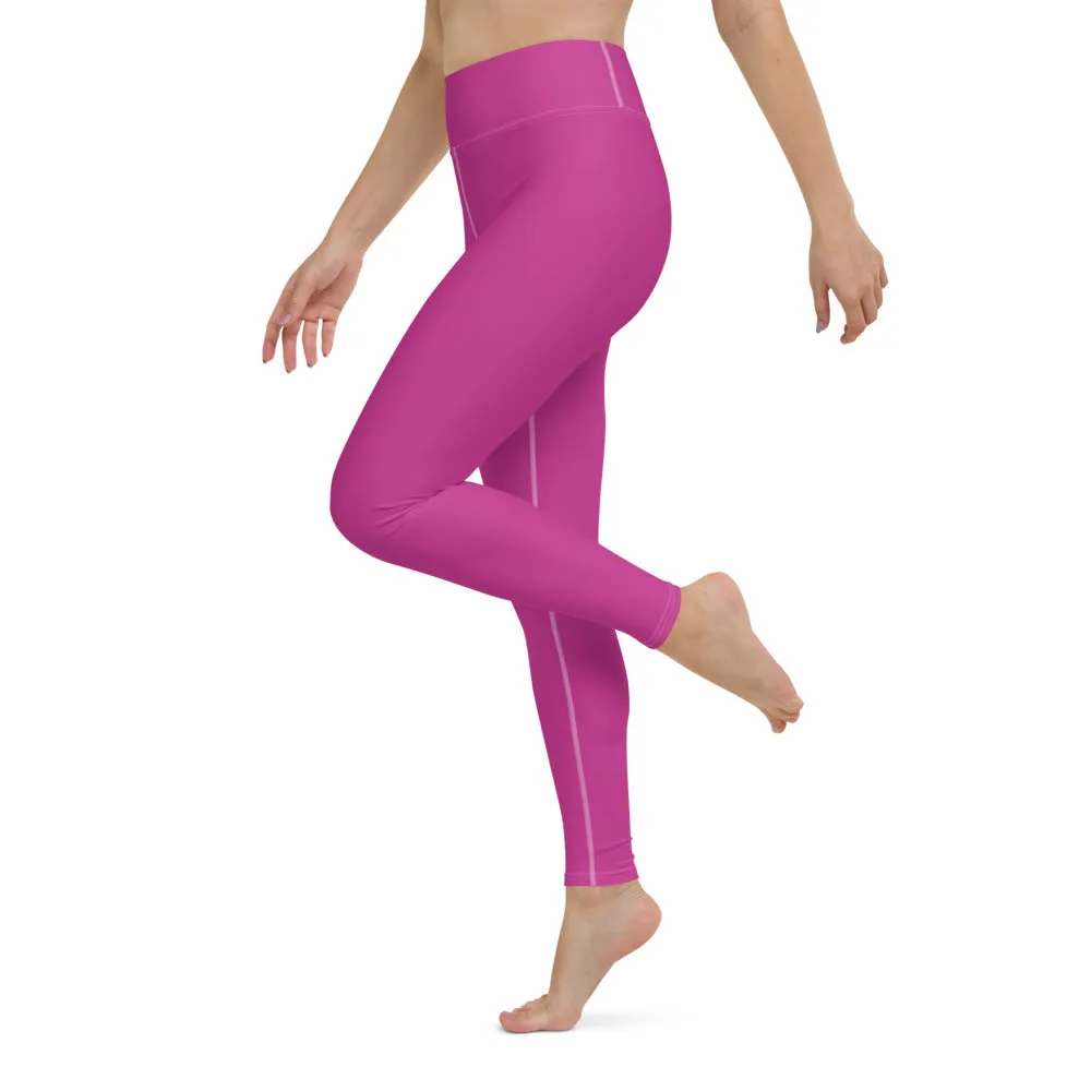 Hot Pink Women's Yoga Leggings, Best Solid Pink Color Active Wear-Made in USA/EU/MX